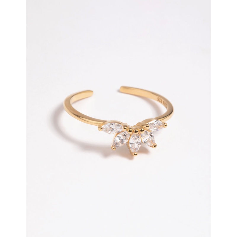 Gold Plated Sterling Silver Fan Diamante Ring
