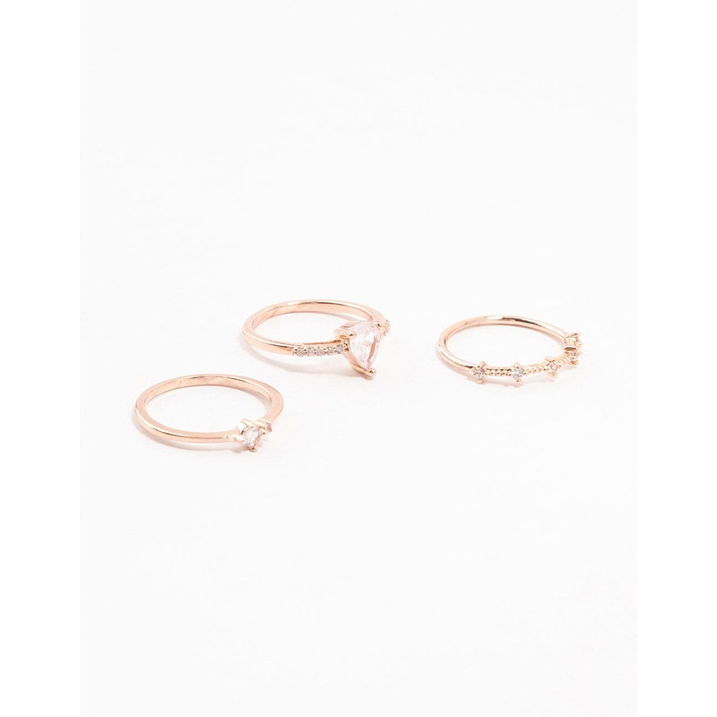 Rose Gold Plated Elegant Pear Stacking Rings 3-Pack