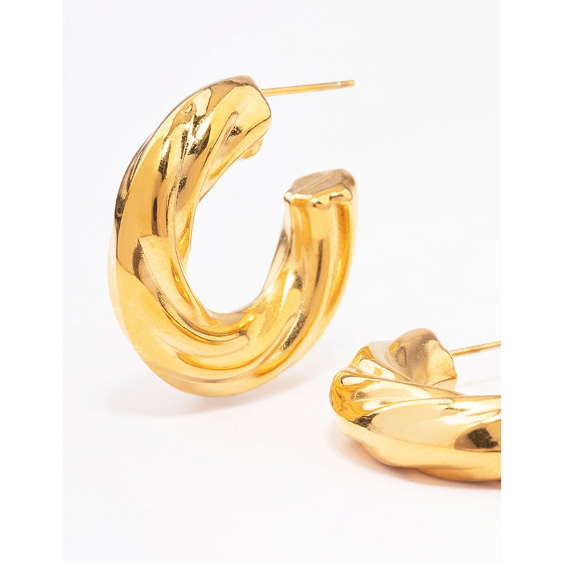 Waterproof Gold Plated Stainless Steel Chubby Twisted Hoop Earrings