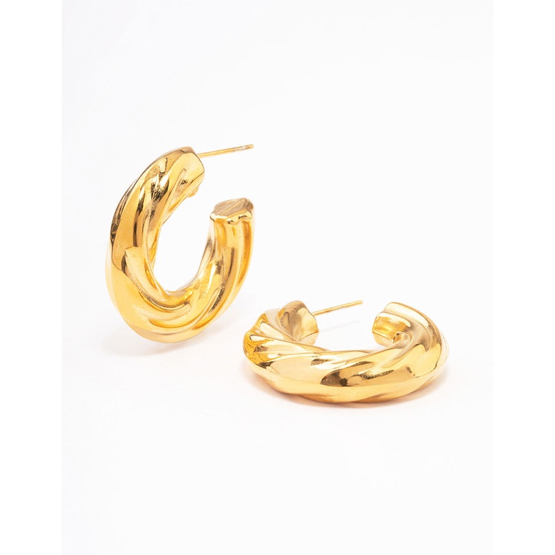 Waterproof Gold Plated Stainless Steel Chubby Twisted Hoop Earrings
