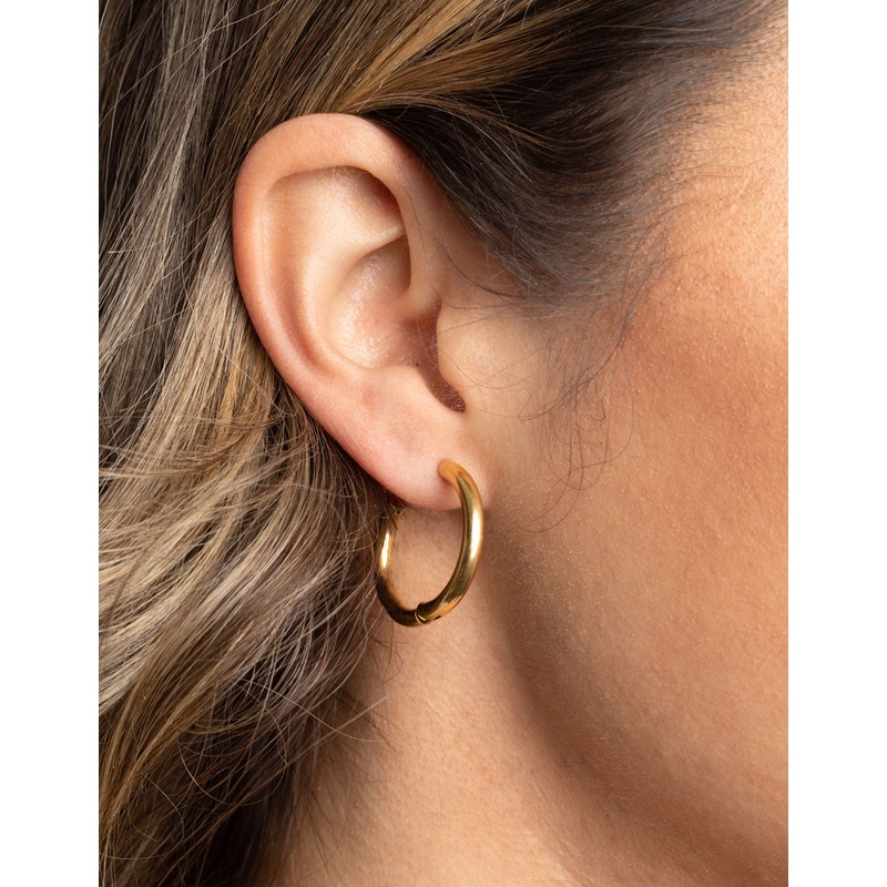 Waterproof Gold Plated Stainless Steel Classic Huggie Hoop Earrings