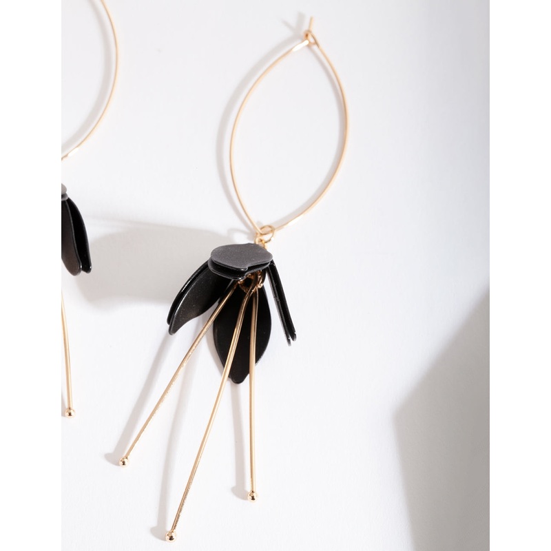 Black Gold Flower Drop Earrings