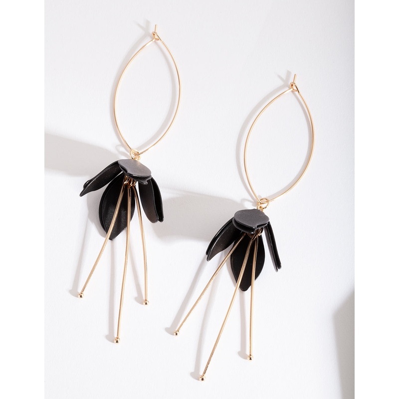 Black Gold Flower Drop Earrings