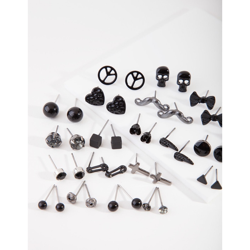 Black Mismatch Bowtie Earring 20-Pack