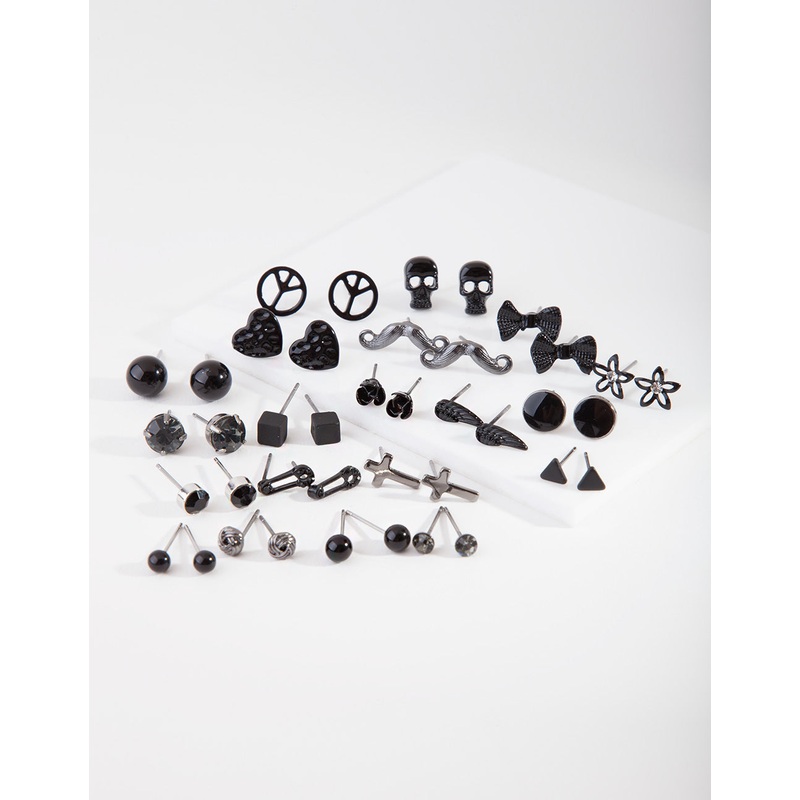 Black Mismatch Bowtie Earring 20-Pack