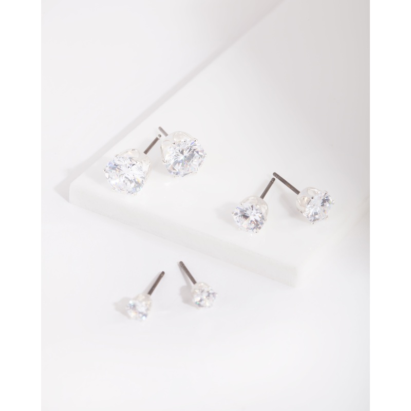 Cubic Zirconia Round Stud Earring Pack