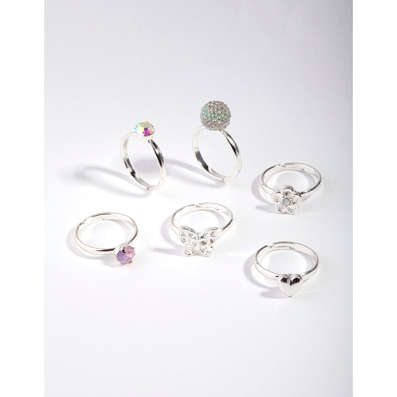 Kids Silver Butterfly Ring 6-Pack