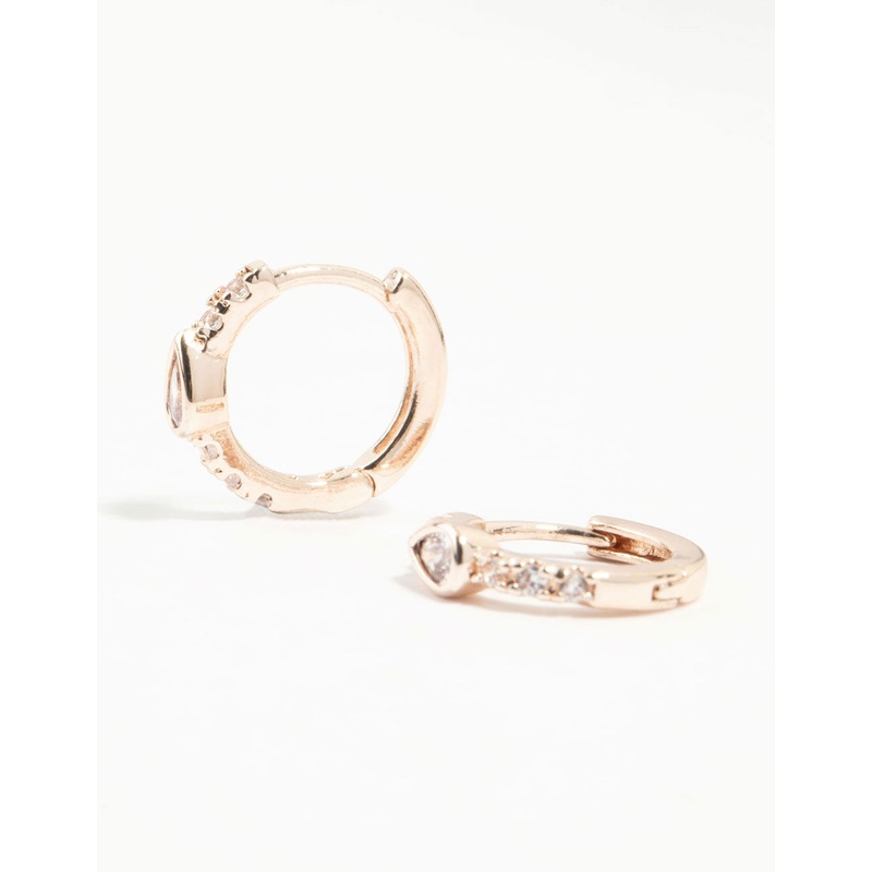 Rose Gold Plated Diamante Pave Hoop Earrings