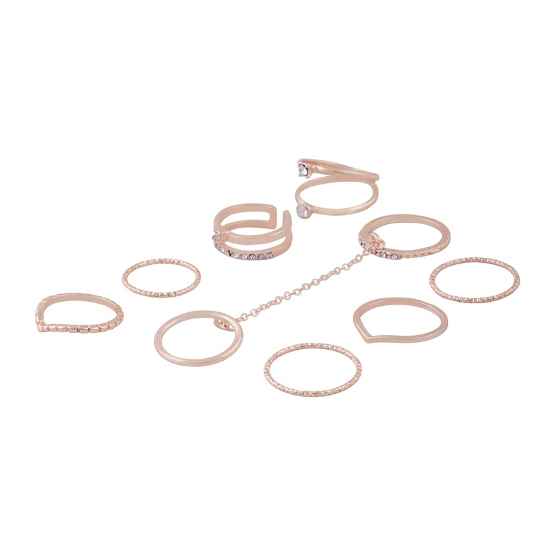 Rose Gold Rings With Knuckle Chain Link 8-Pack