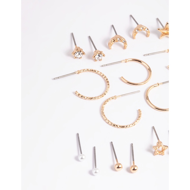 Gold Celestial Heart Stud Earring 12-Pack