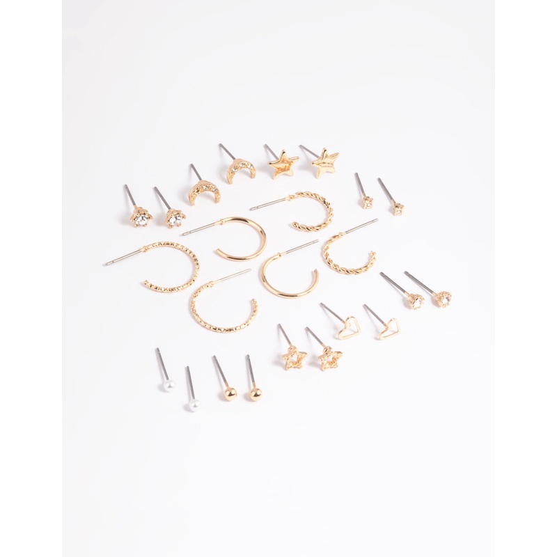 Gold Celestial Heart Stud Earring 12-Pack