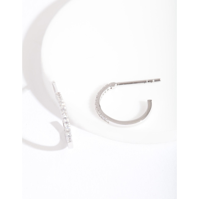 Silver Cubic Zirconia Open Hoop Earrings