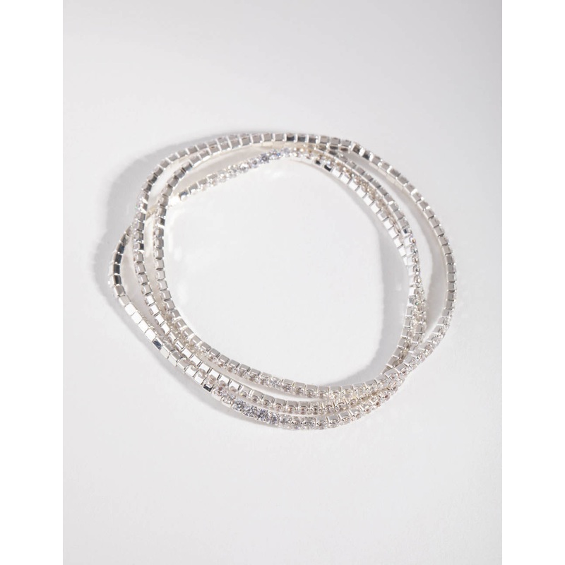Silver Fine Cupchain Pack Stretch Bracelets