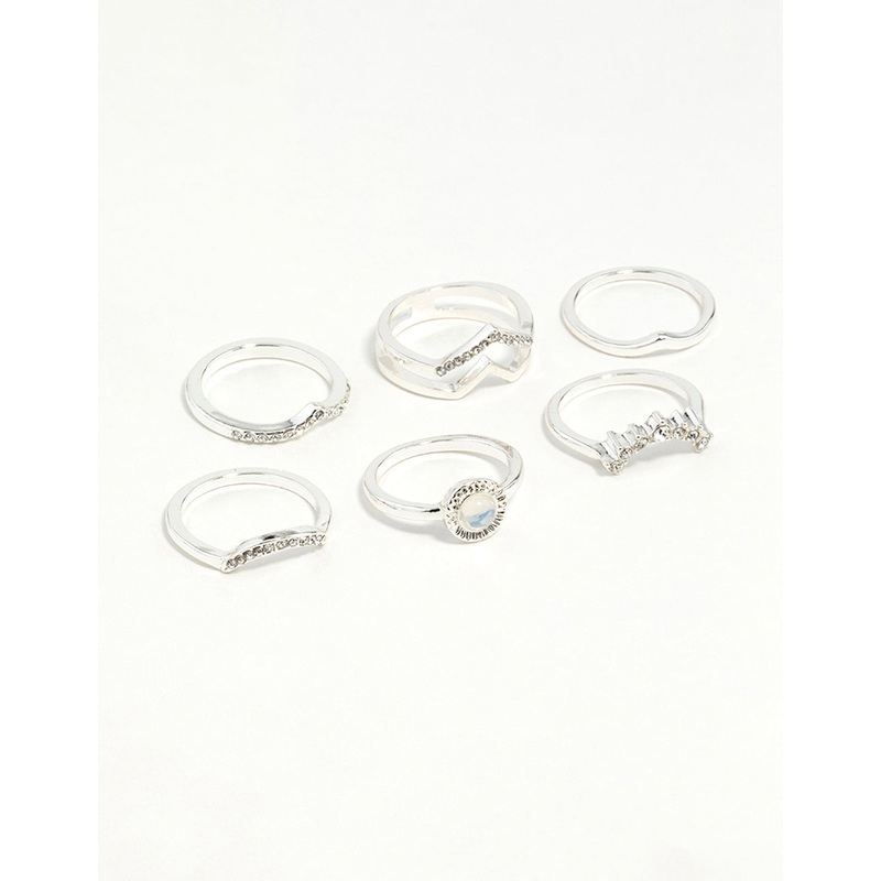 Silver Multi Shape Synthetic Opal Ring Pack