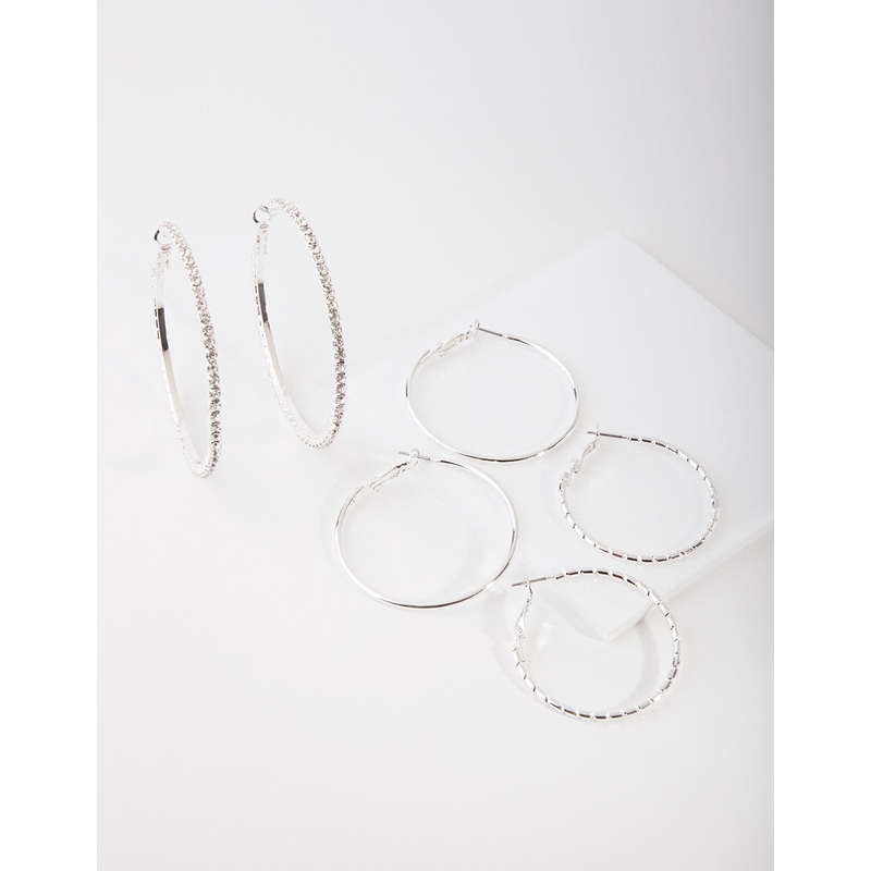 Silver Statement Diamante Earring Pack