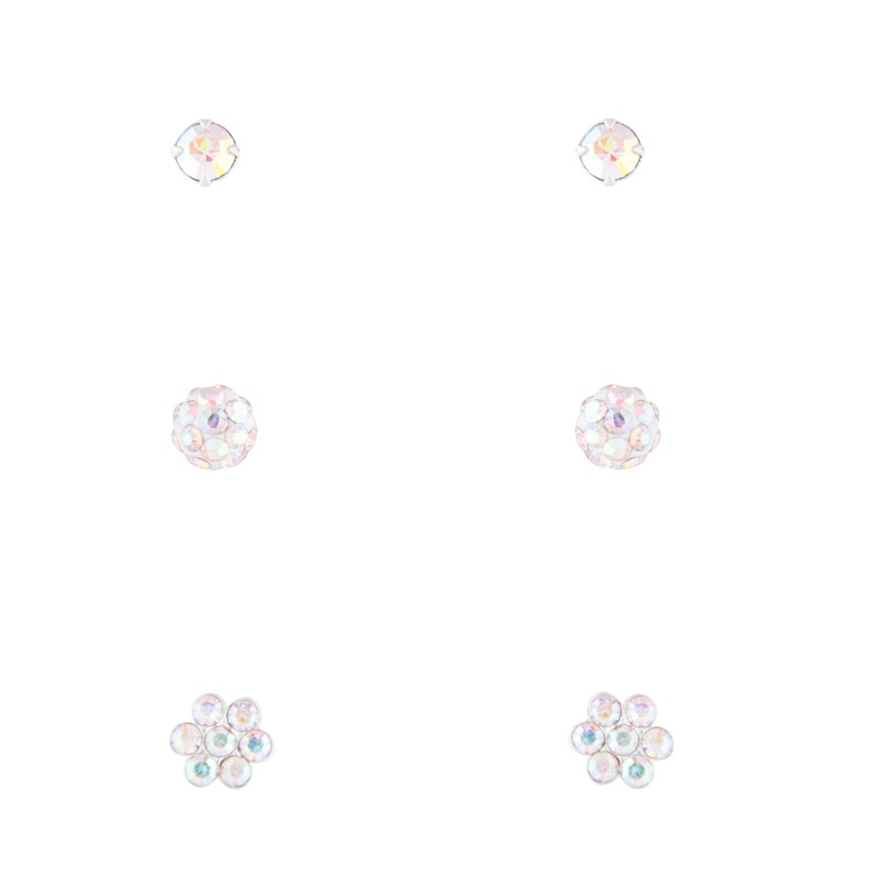 Sterling Silver Diamante Stud, Flower & Bead Pack