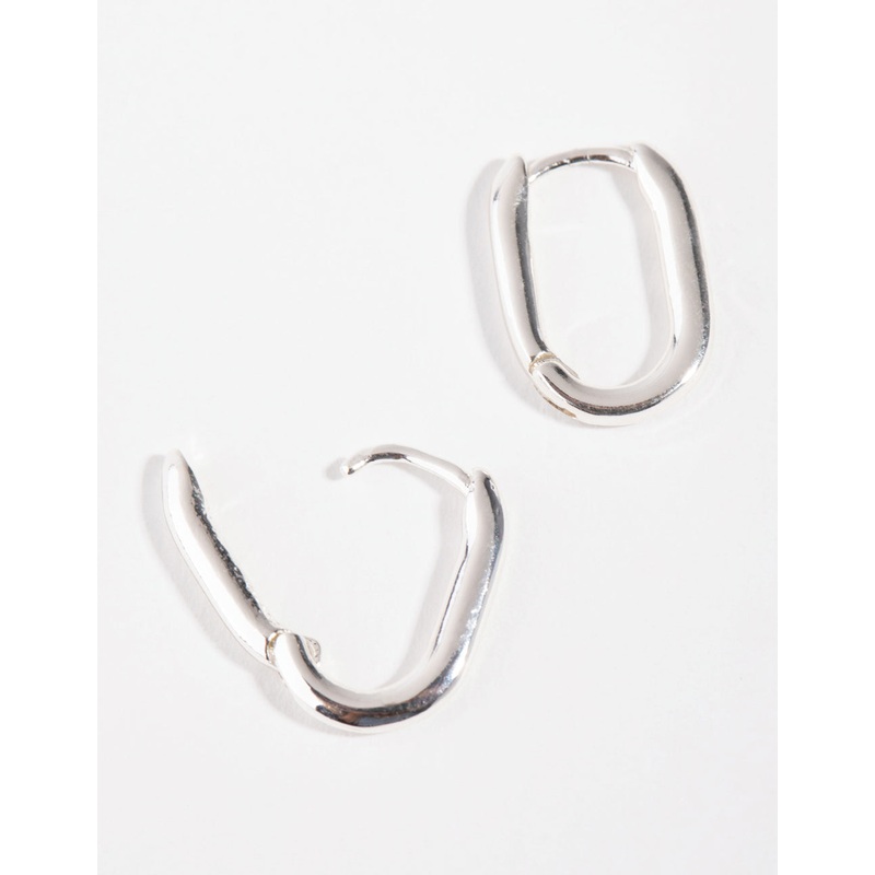 Sterling Silver Sleek Oval Huggie Earrings
