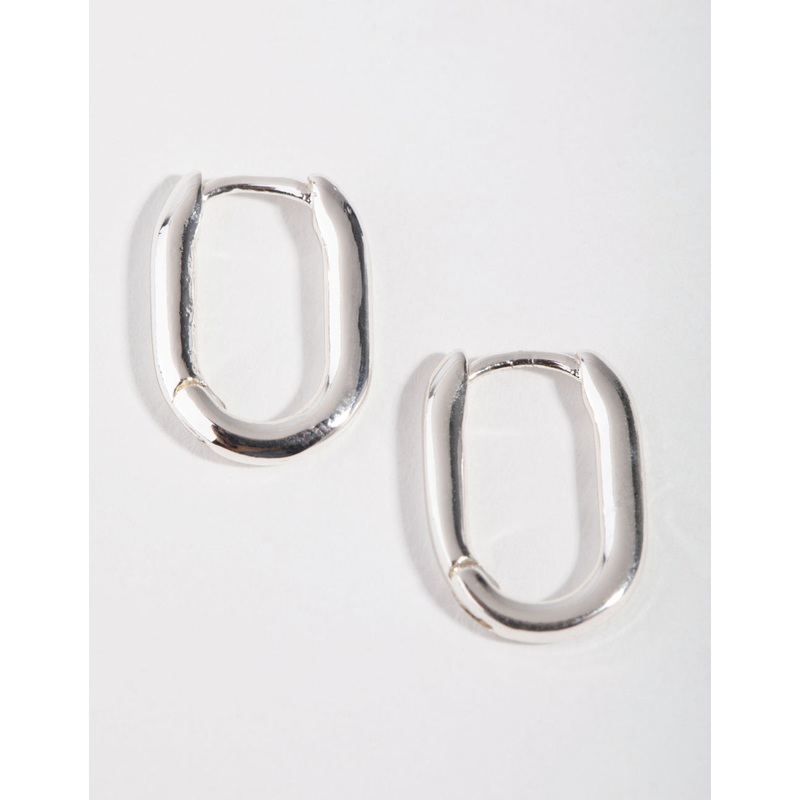 Sterling Silver Sleek Oval Huggie Earrings