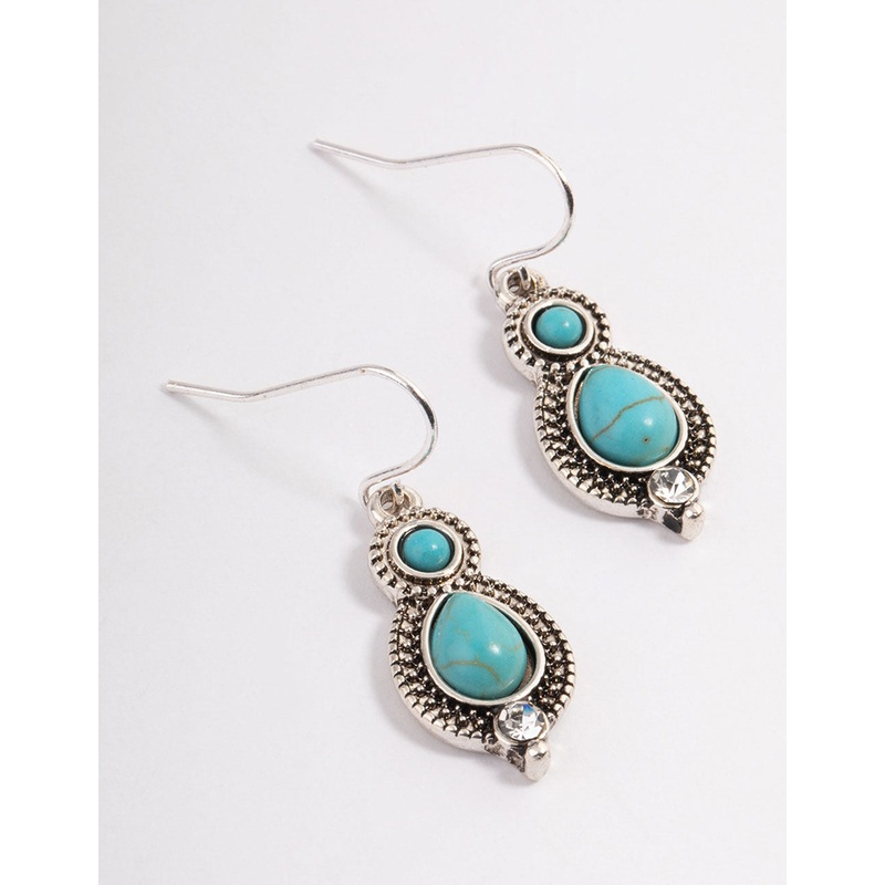 Antique Silver Cabochon Drop Earrings