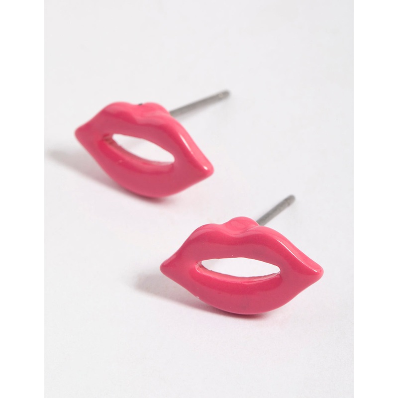 Fuchsia Open Lips Stud Earrings