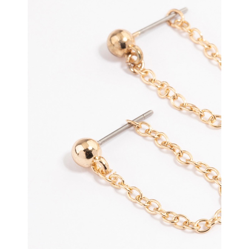 Gold Ball Chain Front & Back Earrings