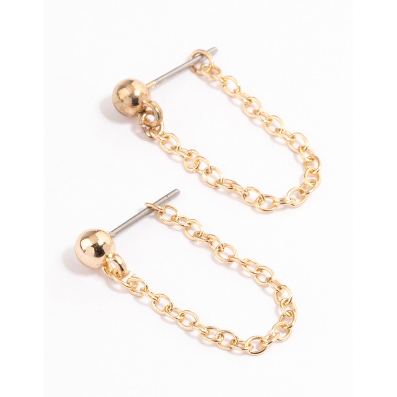Gold Ball Chain Front & Back Earrings