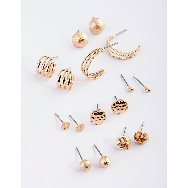 Gold Classic Stud & Huggie Earring 8-Pack