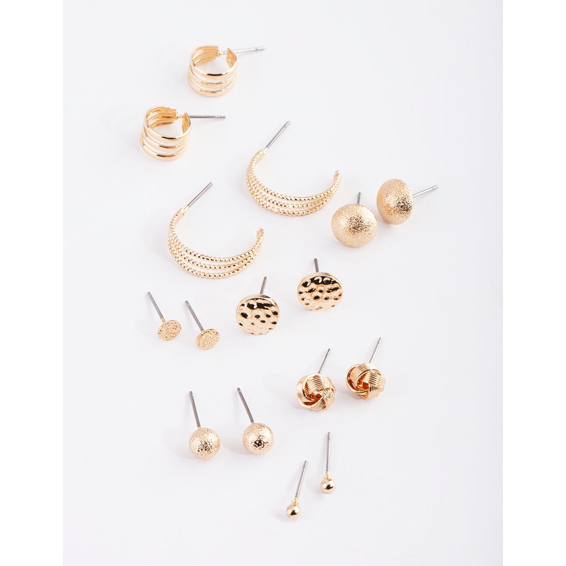 Gold Classic Stud & Huggie Earring 8-Pack