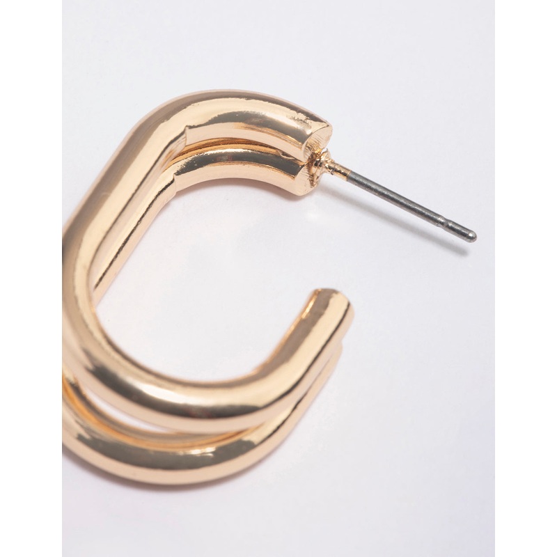 Gold Double Row Oval Hoop Earrings