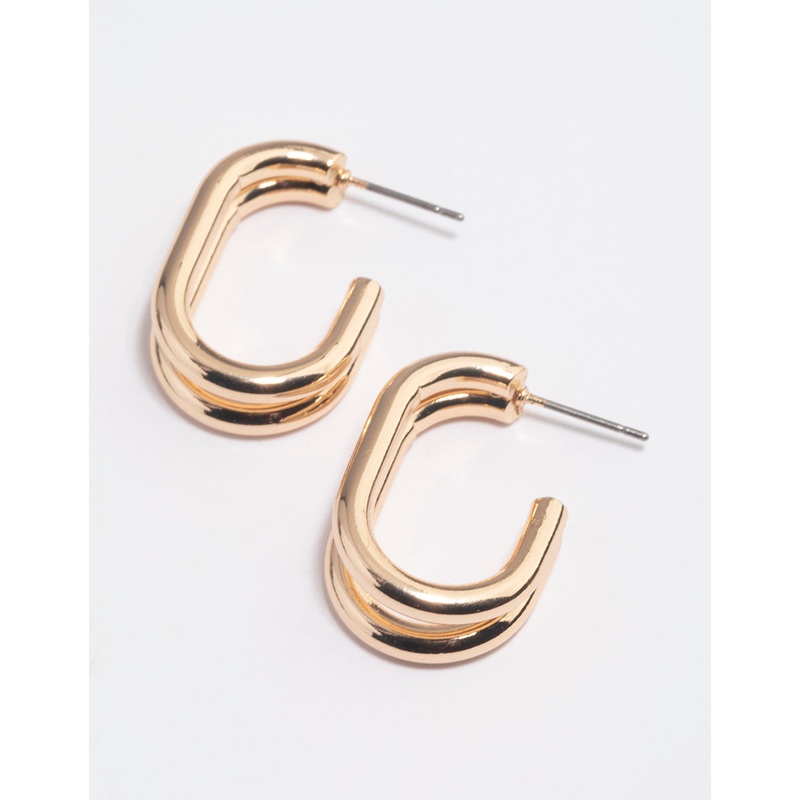 Gold Double Row Oval Hoop Earrings