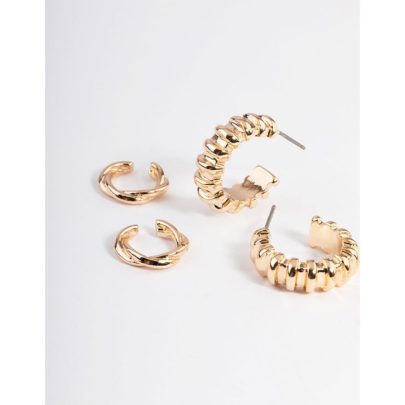 Gold Stretch Texture Hoop Earrings 4-Pack