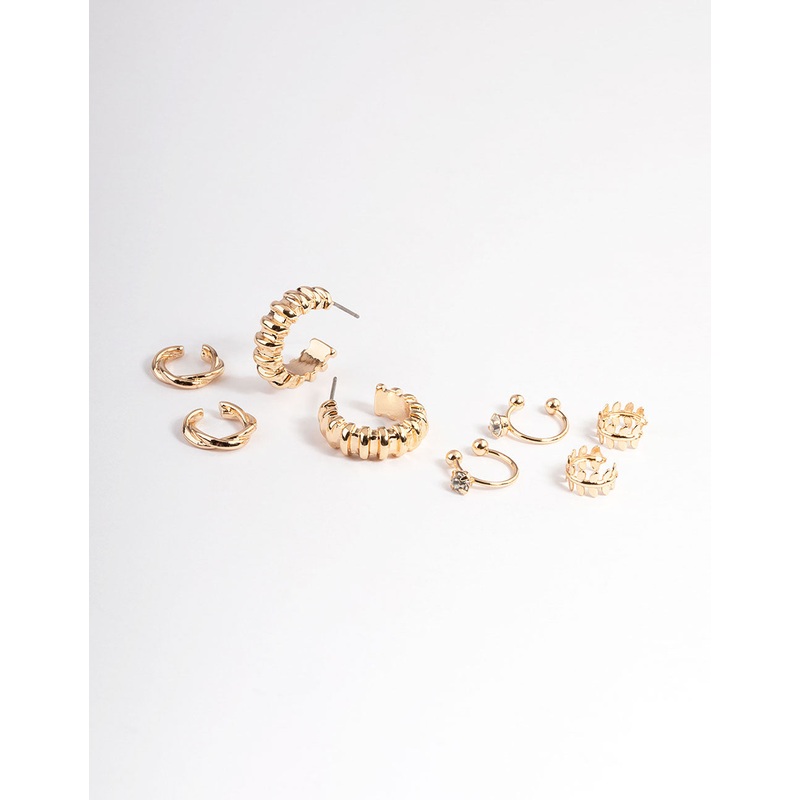 Gold Stretch Texture Hoop Earrings 4-Pack