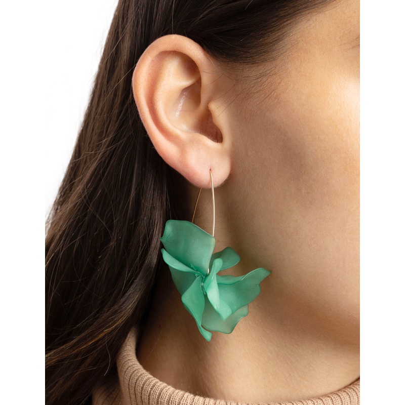 Green Frosted Flower Drop Earrings