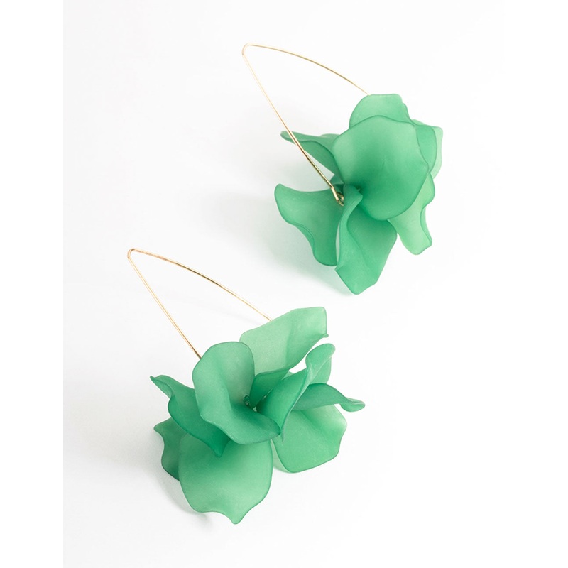 Green Frosted Flower Drop Earrings