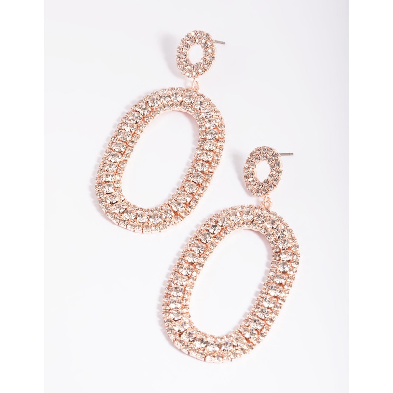 Rose Gold Diamante Oval Drop Earrings