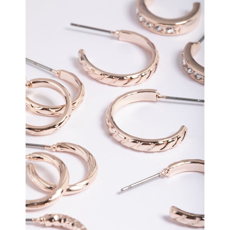 Rose Gold Mixed Diamante Hoop Earrings 8-Pack