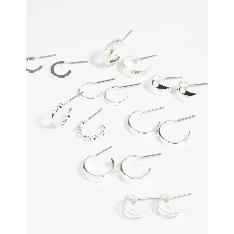 Silver Textured Hoop Earring 8-Pack