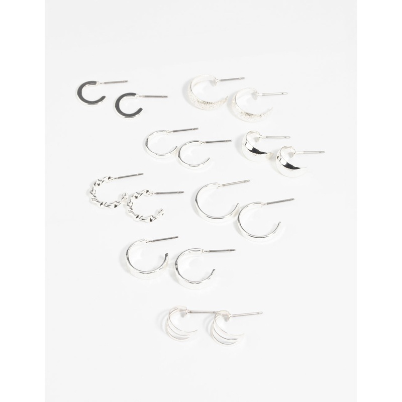 Silver Textured Hoop Earring 8-Pack