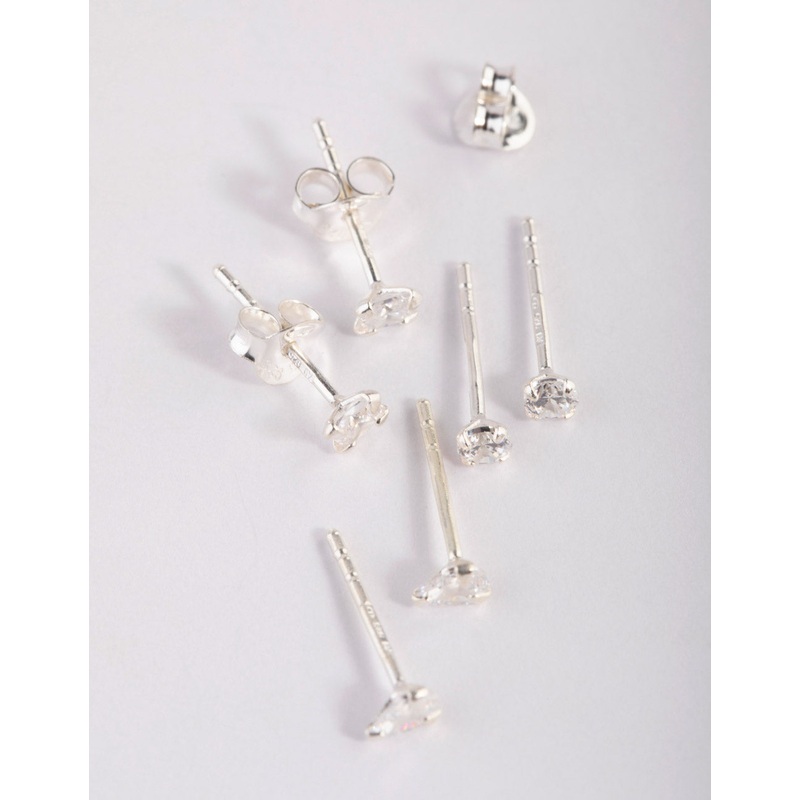 Sterling Silver Cubic Zirconia Stud Earring Pack