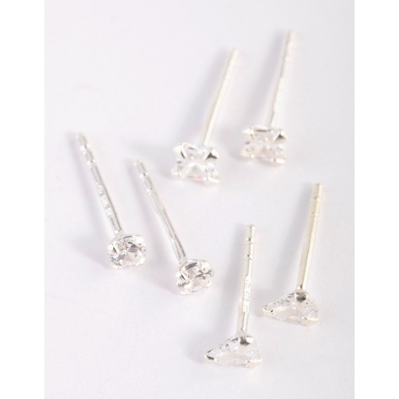 Sterling Silver Cubic Zirconia Stud Earring Pack