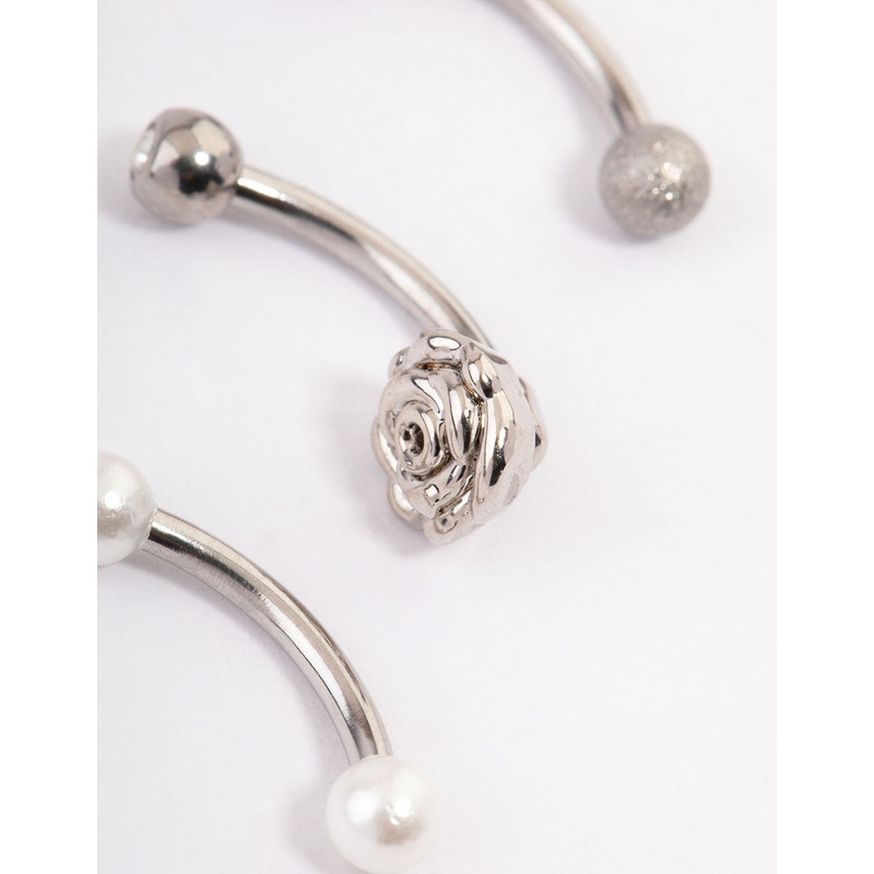 Surgical Steel Rose & Faux Pearl Barbell Pack