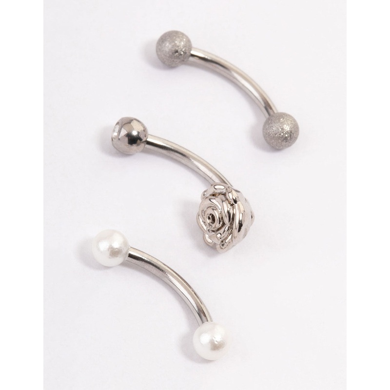 Surgical Steel Rose & Faux Pearl Barbell Pack