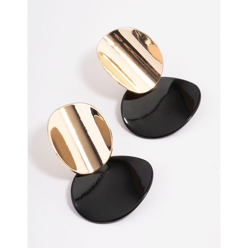 Black Jewel Flat Edge Hoop Earrings