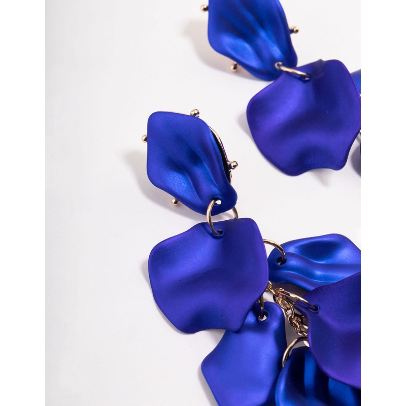 Blue Coated Petal Drop Earrings