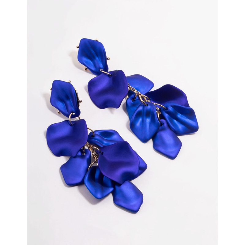 Blue Coated Petal Drop Earrings