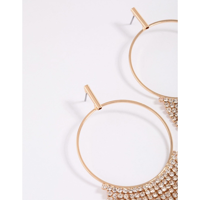 Gold Diamante Drop Cup Chain Earrings