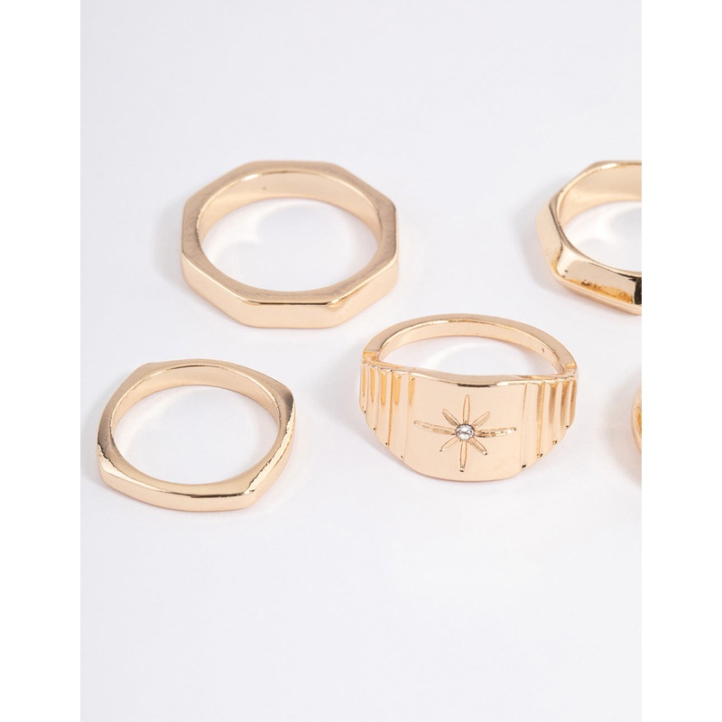 Gold Mixed Shape Star Ring 5-Pack