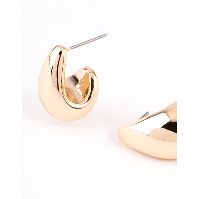 Gold Pear Huggie Hoop Earrings