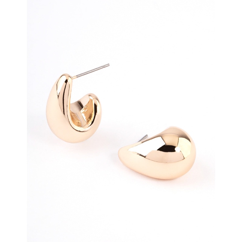 Gold Pear Huggie Hoop Earrings