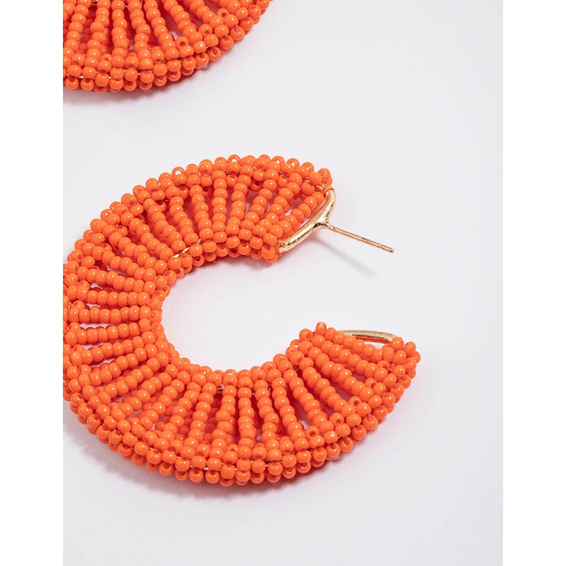 Orange Raffia Flat Statement Hoop Earrings